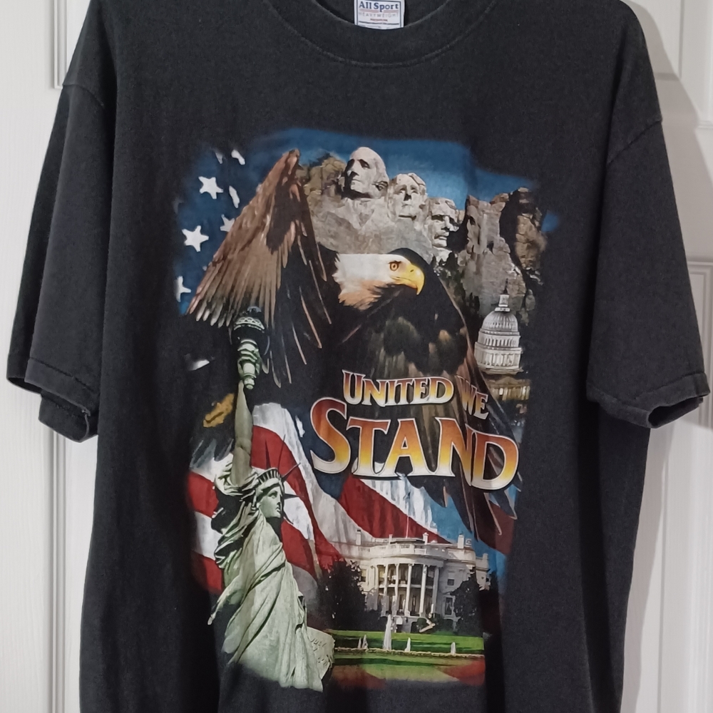 ALL SPORT Heavyweight Tee Size XL Black graphics Mt. Rushmore eagle americanflag